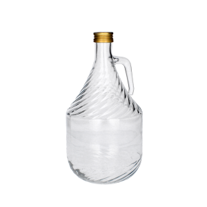 Sklenená transparentná fľaša so zlatým kovovým uzáverom a úchopom 2 litre 40810