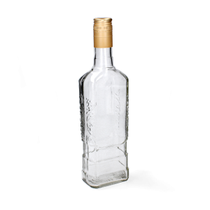 Sklenená transparentná fľaša so zlatým kovovým vrchnákom 500 ml 38024