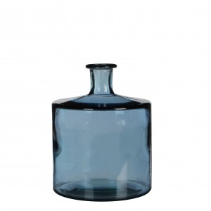 Sklenená váza - fľaša v modrom farebnom prevedení s hladkým povrchom 21 x 26 cm 40864