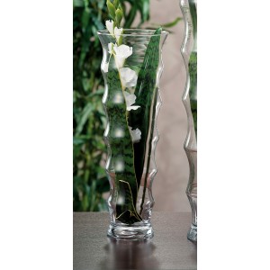 Sklenená vysoká váza s hladkým vlnitým povrchom 18 x 50 cm 37799
