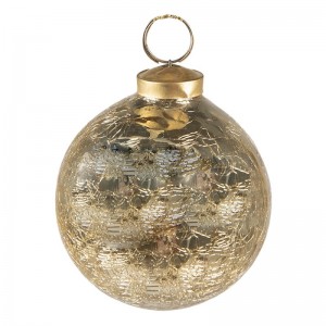Sklenená závesná vianočná guľa v zlatom farebnom prevedení s dekorovaním 9 x 10 cm Clayre & Eef 42425