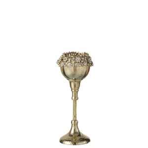 Skleneno-kovová dekorácia svietnika - kalicha na stopke v zlatom farebnom prevedení s dekorovaním 8 x 5,7 x 23 cm Jolipa 42340
