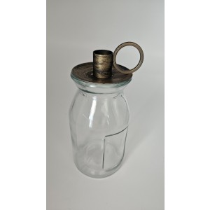 Skleneno-kovová dekorácia transparentnej fľaše s vrchnákom na vysokú sviečku 8 x 21,5 cm Lauco Bloemisterijgroothandel 41573