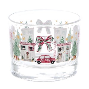 Sklenený pohár - svietnik v transparentnom farebnom prevedení s vianočným dekorovaním 8 x 8 x 6 cm Blanc Maricló 42507