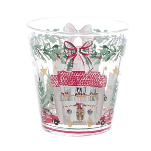 Sklenený pohár v transparentnom farebnom prevedení s vianočným dekorovaním 8 x 8 x 9 cm Blanc Maricló 42506