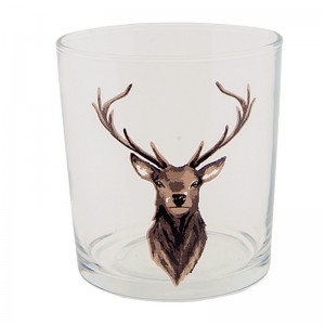 Sklenený pohár v transparentnom prevedení s dekorom hnedého jeleňa s parohami 250 ml / 8 x 9 cm Clayre & Eef 42437