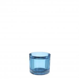 Sklenený svietnik na čajovú sviečku v modrom farebnom prevedení 8 x 9 cm 36869