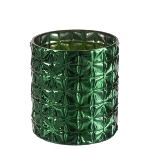 Sklenený svietnik v zelenom farebnom prevedení na čajovú sviečku s dekorovaním 15 x 15 x 16 cm Jolipa 39230