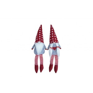 Textilná dekorácia ako textilný škriatok dievča alebo chlapec s visiacimi nohami a červenou bodkovanou čiapočkou 40 cm Isabelle Rose 42132