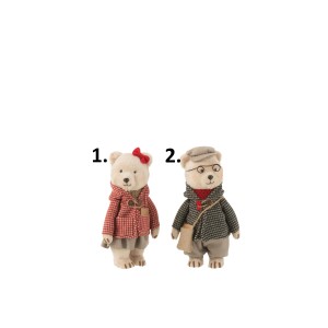Textilná dekorácia stojaceho medvedíka dievčatka alebo chlapca s kabátom a šálom 18 x 16,5 x 30 cm Jolipa 42301