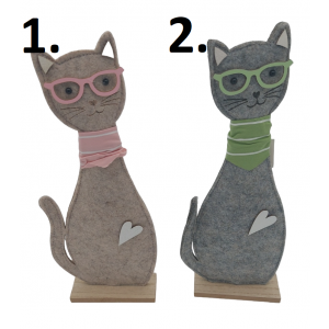 Textilná stojaca dekorácia mačičky na drevenom podstavci s okuliarmi v dvoch prevedeniach 12 x 4,5 x 34 cm 39446