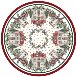 Textilný okrúhly koberec pod vianočný stromček s vianočným dekorovaním v schaby chic romantickom štýle 100 cm Blanc Maricló 42505