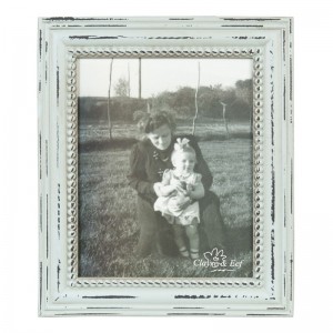 Tyrkysový pastelový drevený vintage ošúchaný fotorám s bodkovaným dekorovaním a sklom 27 x 2 x 32 cm Clayre & Eef 39353