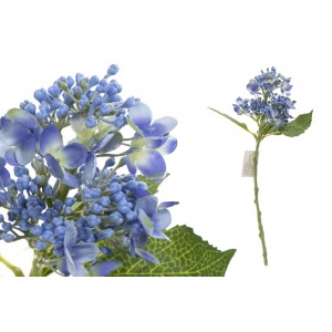 Umelá dekorácia hortenzie - Hydrangea v modrom farebnom prevedení na zelenej stonke s listami 38 cm 42760