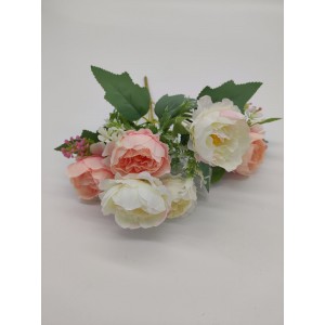 Umelá dekorácia kytice bielo-ružových pivoniek na zelenej stonke 30 cm 37904