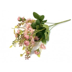 Umelá dekorácia kytice kvietkov v ružovom farebnom prevedení so zelenými lístkami 30 cm 42769