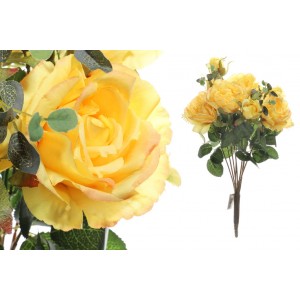 Umelá dekorácia kytice ružičiek v žltom farebnom prevedení so zelenými lístkami 46 cm 42770
