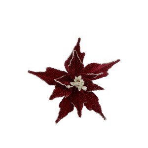 Umelá dekorácia vianočnej ruže v tmavočervenom farebnom prevedení s trblietkami na štipci 25 x 6 cm Chic Antique 42195