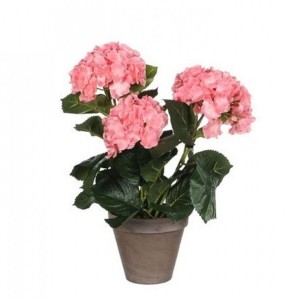 Umelá hortenzia v ružovom farebnom prevedení v keramickom kvetináči 40 cm 34139