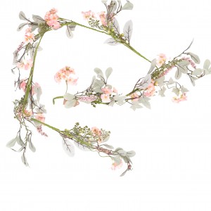 Umelá kvetovaná reťaz ako girlanda s krásnymi ružovými kvietkami a listami 185 cm 36009