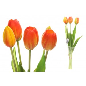 Umelá ozdobná dekorácia ako kytica piatich tulipánov oranžovej farby s dĺžkou 40 cm 36346