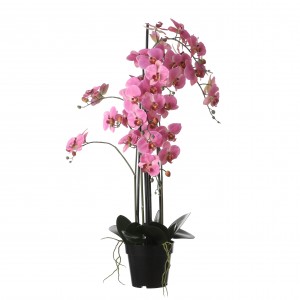 Umelá ozdobná dekorácia orchidey v ružovom farebnom prevedení v plastovom čiernom kvetináči s výškou 97 cm 40873