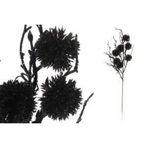 Umelá zimná dekorácia vetvičky v čiernom farebnom prevedení s guličkami a s trblietkami 51 cm 38705
