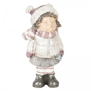 Vianočná dekorácia ako postavička dievčatka v zimnom oblečení dávajúceho pusu 10 x 7 x 20 cm Clayre & Eef 36134