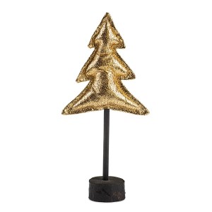 Vianočná dekorácia ako zlatý textilný vianočný stromček na drevenom podstavci 30 cm 35831