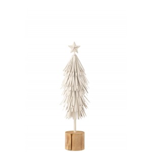 Vianočná dekorácia bieleho kovového vianočného stromčeka na drevenom podstavci 13 x 13 x 41 cm Jolipa 39192