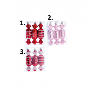 Vianočná dekorácia sady 3 ks plastových cukríkov v troch farebných prevedeniach 4 x 12 cm 41884