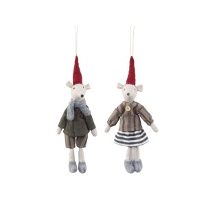 Vianočná dekorácia závesnej textilnej myšky - chlapec alebo dievča s červenou čiapkou 24 cm 39150