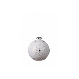 Vianočná sklenená biela guľa so vzorom 10 cm 32853