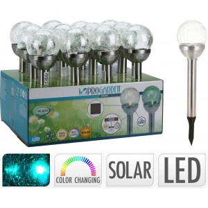 Záhradná sklenená dekorácia solárnej LED lampy - napichovačka do zeme s meniacimi sa farbami 35 cm 43060