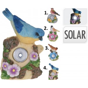 Záhradné solárne osvetlenie kameň s farebným vtáčikom v štyroch prevedeniach 11 cm 43141