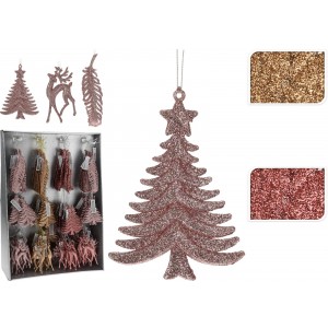 Závesná vianočná ozdoba - stromček, jeleň a pierko v dvoch farebných prevedeniach 16 cm 38359