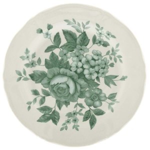 Zelený keramický plytký tanier s kvetovaným bielym dekorom o priemere 20 cm Blanc Maricló 39380