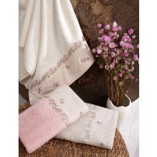 Bavlnený uterák v ružovej farbe s kvetovaným vzorovaním n...