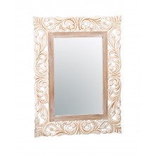 Drevené vyrezávané obdĺžnikové zrkadlo s bielou patinou v...