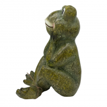 Keramická dekorácia sediacej postavičky žabky v zelenom f...