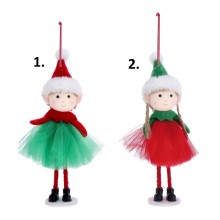 Textilná závesná dekorácia elfa so sukničkou a čiapočkou ...