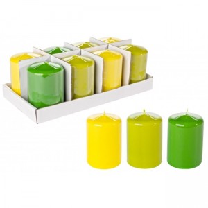 Vosková sviečka v zelenej, žltej alebo v zelenožltej farbe 7x10 cm 22881