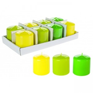 Vosková sviečka v zelenej, žltej alebo v zelenožltej farbe 7x7,5 cm 22882