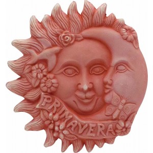 Terakotová dekorácia na stenu slnko s mesiacom a s nápisom Primavera - jar 23 cm 30813