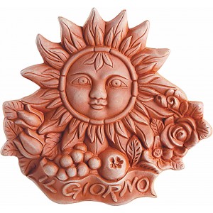Terakotová dekorácia na stenu slnko s toskánskym dekorom a nápisom IL Giorno - deň 26 cm 30815
