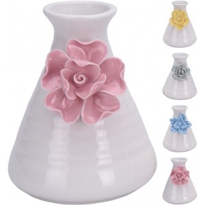 Biela keramická váza dekorovaná keramickým farebným kvietkom na výber zo štyroch farieb 11cm 26902