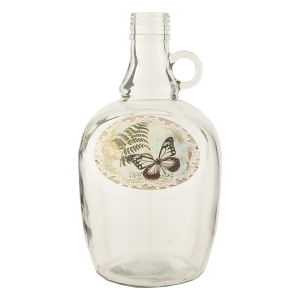 Sklenená fľaša ako malý demižón s etiketou s motýľom a papradím Clayre & Eef 17257