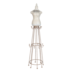 Drevená béžová šperkovnica ako manekýna krajčírska panna v retro dizajne a so sukňou s vešiakmi Clayre & Eef 23233