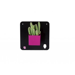 Čierny magnetický štvorcový  panel pre kvetináče s magnetmi a s malým vyrezaným kaktusom 34975