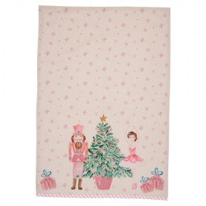 Bavlnená utierka ružová s motívom vianočného luskáčika a tanečnice 50 x 70 cm Clayre & Eef 41971